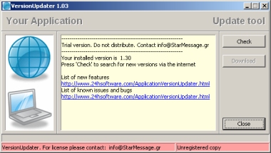 Screenshot of the versionupdater utility for software distribution