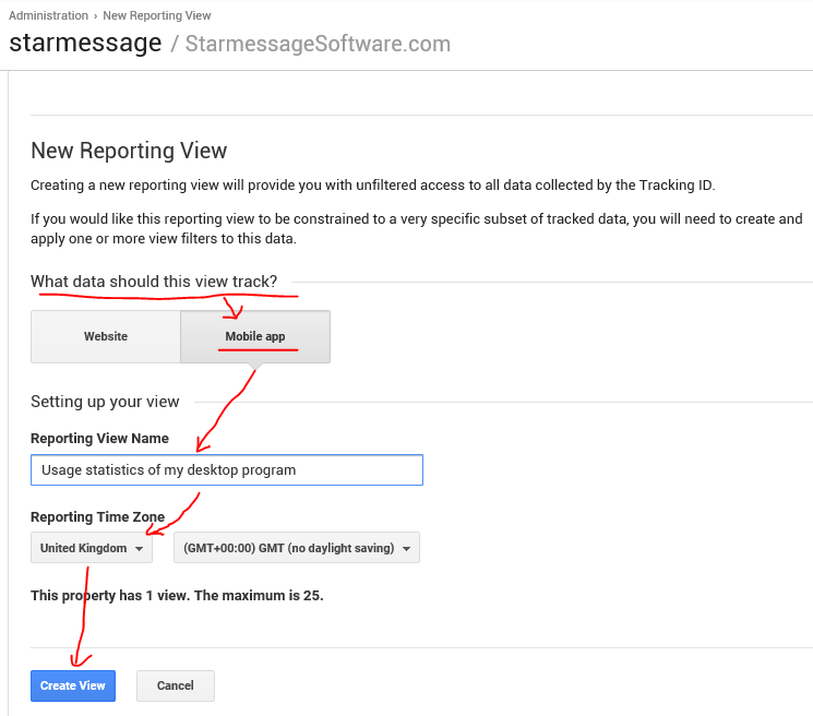 Save the new Mobile App reporting view in Google Analytics