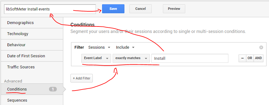 Google analytics software installations segment