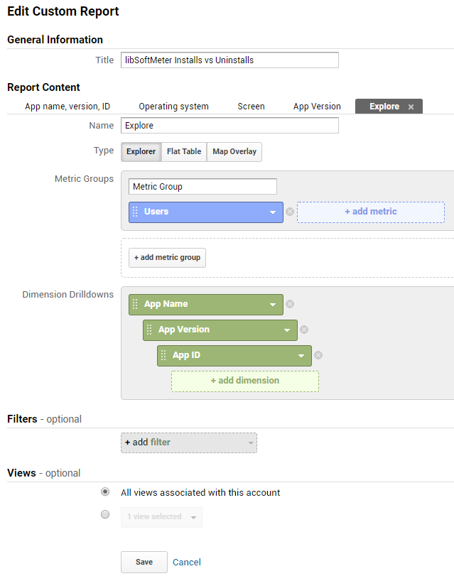 Google analytics custom report for software Installs and Uninstalls monitoring