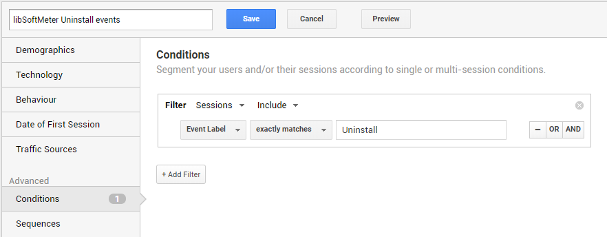 Google analytics software Uninstalls segment