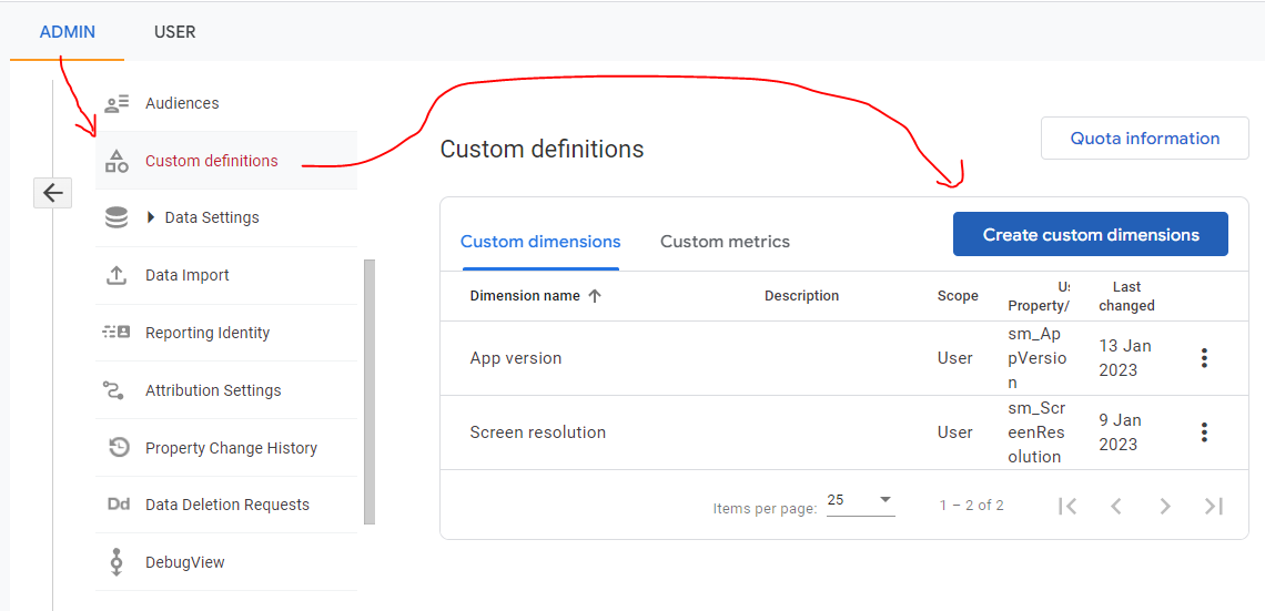 GA4 custom definitions