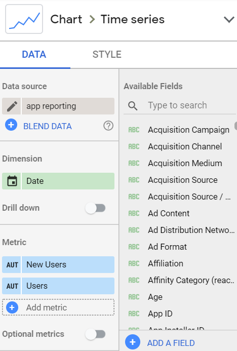 Google data studio example of graph properties