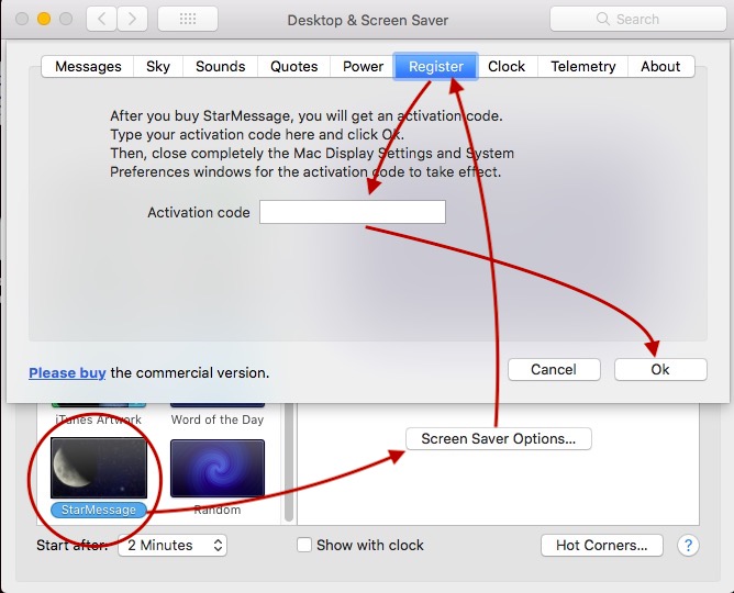MacOS screensaver, unregistered (free version)