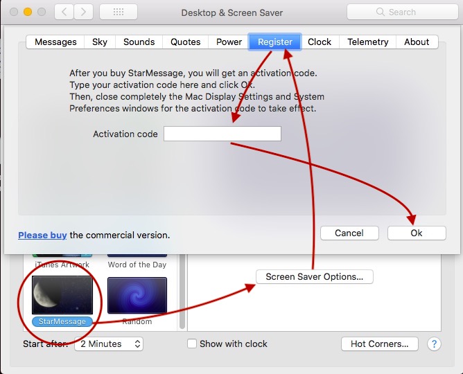 MacOS screensaver, activate the full version