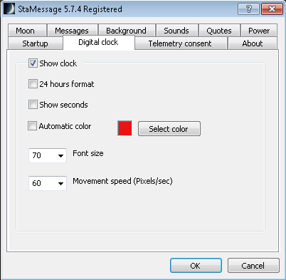 Digital clock screensaver for Windows. Settings screenshot