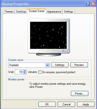 Windows XP starfield screensaver