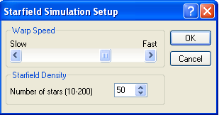 Windows StarField screensaver ssstars configuration dialog