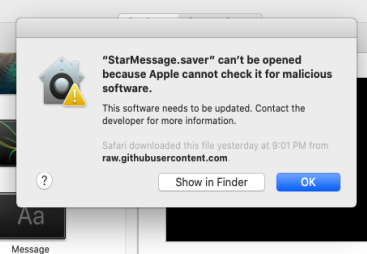 MacOS Catalina, screensaver can't be opened because Apple cannot check it for malicious software MacOS Catalina, screensaver can't be opened because Apple cannot check it for malicious software