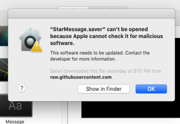 MacOS Catalina, screensaver can't be opened because Apple cannot check it for malicious software