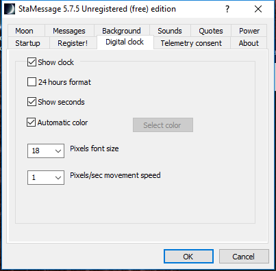 Digital clock Windows screensaver configuration and settings