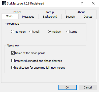 Moon screensaver settings