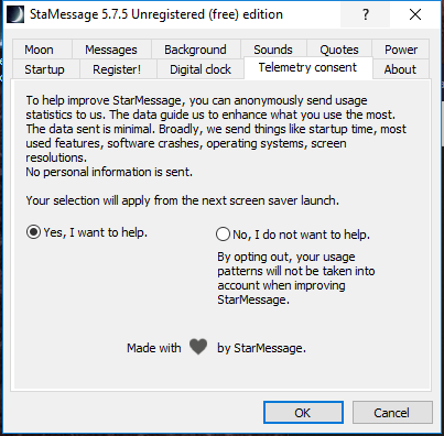 Telemetry consent Windows screensaver configuration and settings