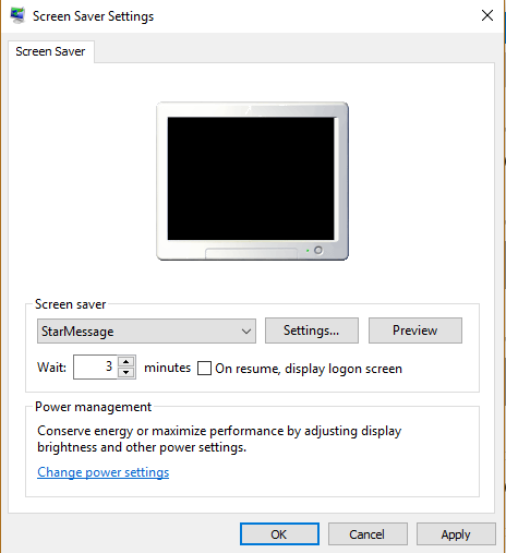 Windows 10 PC screen saver settings screenshot