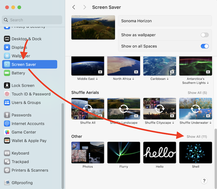 how to select a screensaver on MacOS Sonoma step 1