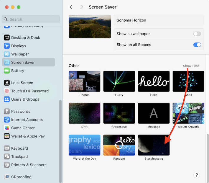 How to select the screensaver under Apple MacOS Sonoma v14 step 2