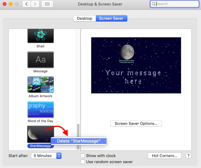How to uninstall/remove a screensaver from MacOS Mac OSX