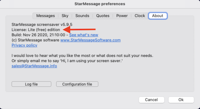 MacOS screensaver, unregistered (free version)