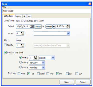 screenshot of task scheduling options