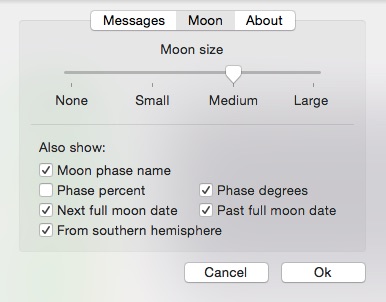 Moon image and moon phase information.