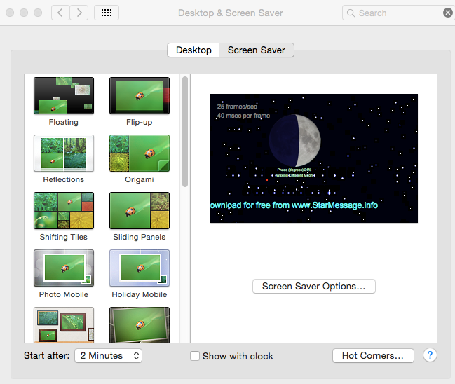 Apple Mac preferences screen saver screenshot