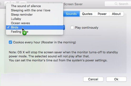 Relaxing sounds Mac screensaver configuration and settings